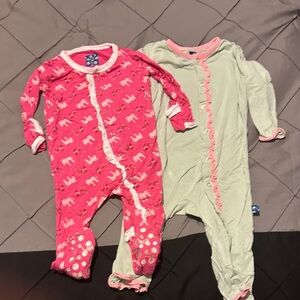 Kickee Pants Pink and Light Green Kids Footies